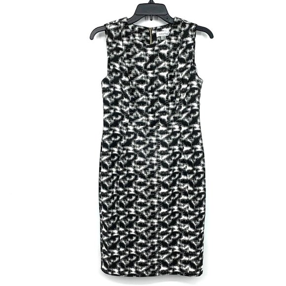 Calvin Klein Dress Black White Printed Sheath Sleeveless Stretch - Picture 1 of 11